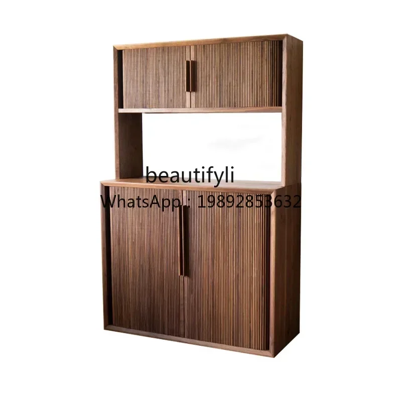 FF North American Black Walnut Roller Shutter Sideboard Cabinet Solid Wood Living Room Chest of Drawer Wine Cabinet Tea Cabinet