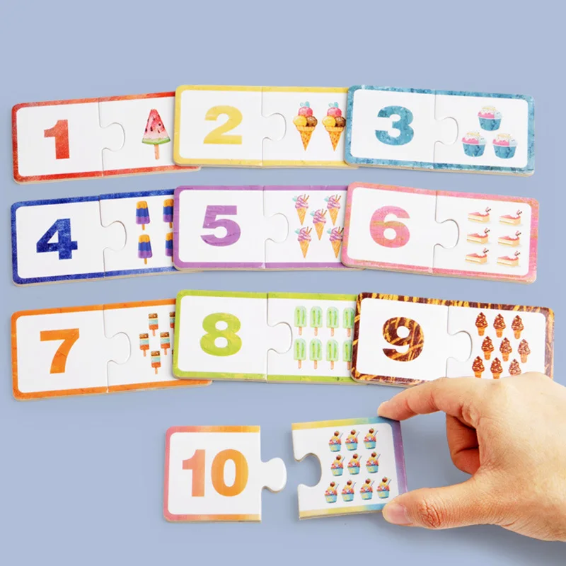 Wooden Number Matching Puzzle Numbers English Cognitive 1-10 Digital Enlightenment Math Educational Toys For Children