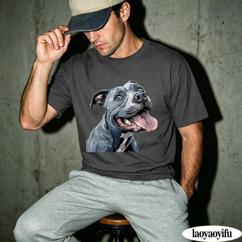Camisetas gráficas con retrato de perro Pitbull Terrier de nariz azul, camisetas con estampado de cachorro Pit Bull sonriente, regalo para amantes de los Pitbull y propietarios de mascotas, camisetas suaves