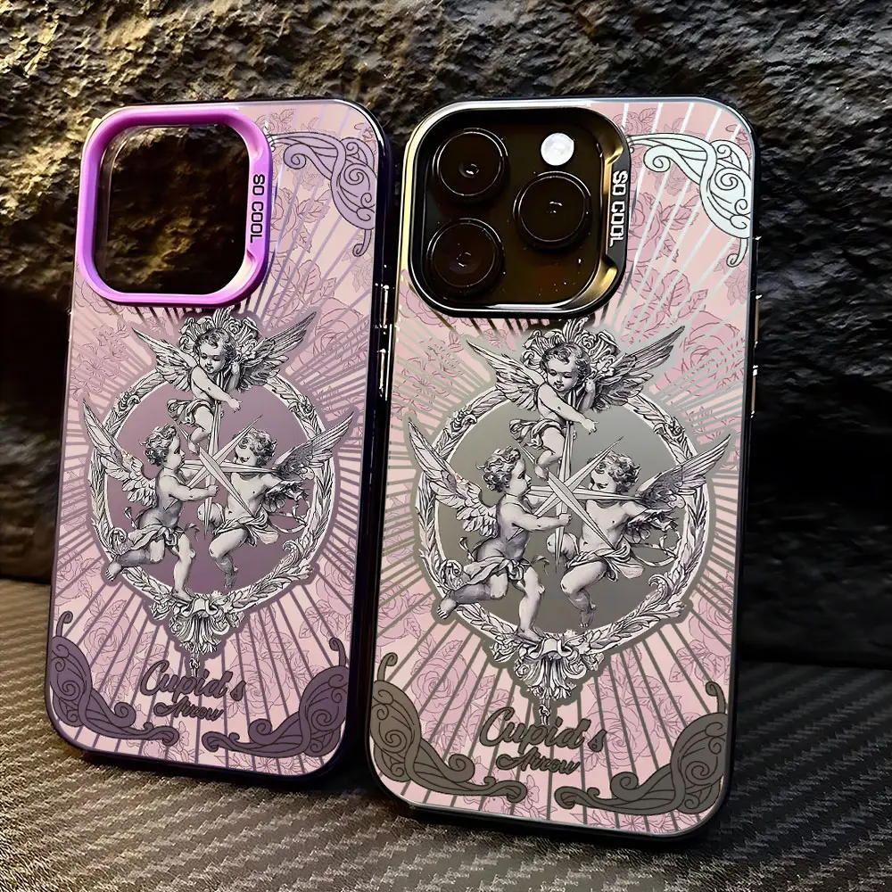 Middle Ages Retro Cupid Angel Phone Case For iPhone 16 15 14 13 12 11 Pro Max X XR XSMAX 8 7 Plus Shockproof Cover with Holder