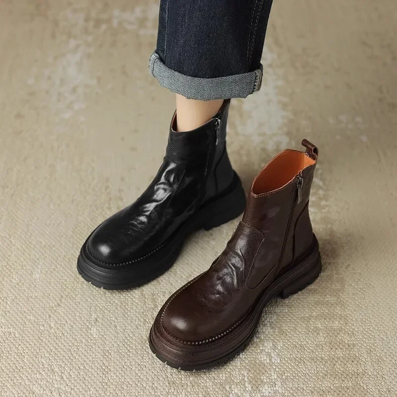 Retro Womens Boots Versatile Fashion Women Ankle Boots Height Increas Anti Slip Thick Soled Women's Shoes New Women Leather Shoe