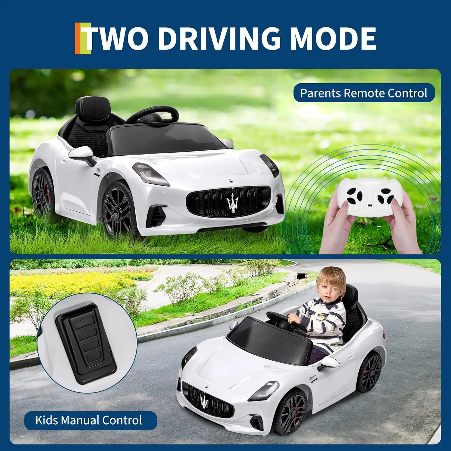 Kids Electric Ride on Car 12v Battery Powered Toy Car with Remote Control Slow Start Shock Absorbers Lockable Doors Safety Belts