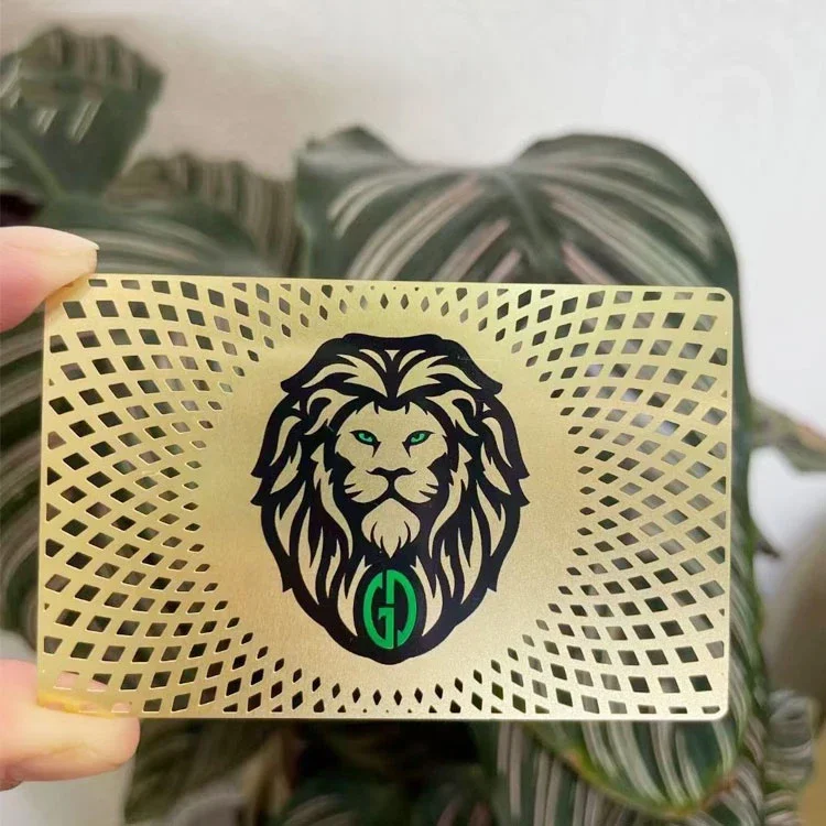 

Factory Wholesale Hollow Carved Technology Elegant Matte Gold Metal Business Cards with Stunning Design and Printing