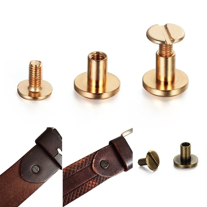 10Pcs Luggage Leather Metal Craft Flat Belt Screws Nail Rivets Brass Gold Silver Solid Rivet Stud Head Garment  Accessories