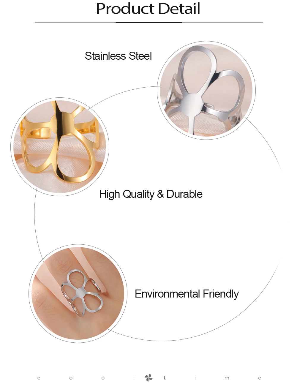 COOLTIME Trend Blume Frauen Ring Edelstahl Einstellbar Mode Blume Finger Ring Schmuck Geburtstag Geschenk Großhandel – Detail 5