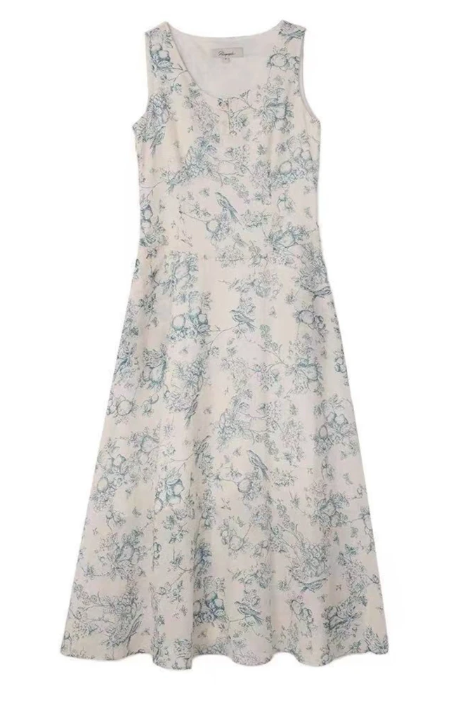 

Summer New Women's Tank Top Dress Loose Round Neck Printed A-line Skirt