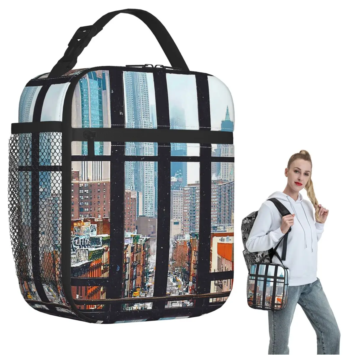 New York City Window Insulated Lunch Bag for Women Children Leakproof Food Boxes Thermal Lunch Box Tote