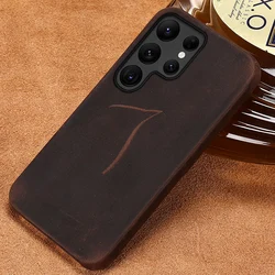 Retro Cowhide Genuine PULL-UP Leather Phone Case For Samsung Galaxy S25 Ultra S23 S24 Plus S22Ultra S23Ultra S24Ultra Back Cover