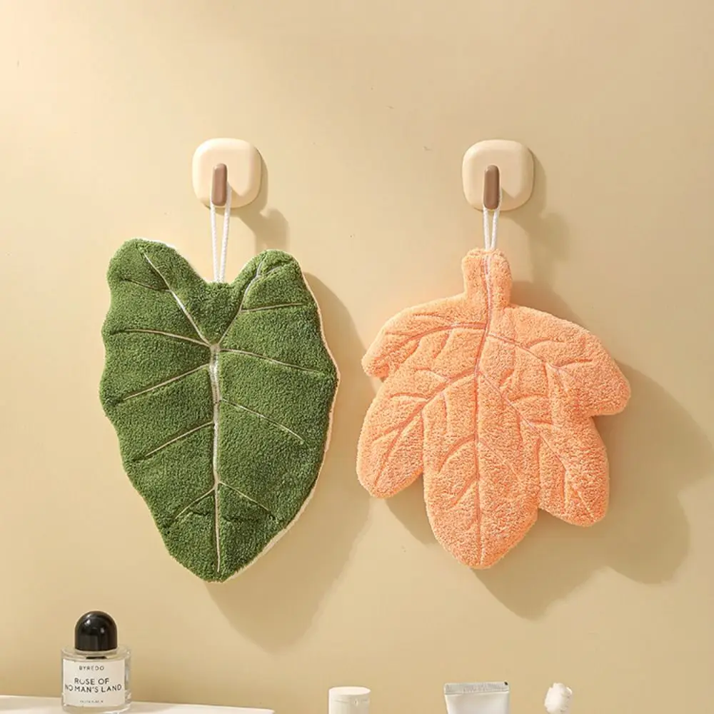 منشفة يد ناعمة بطبقة مزدوجة على شكل أوراق شجر، سميكة ماصة، قماش يد معلق، سرعة منديل جاف للحمام المطبخ