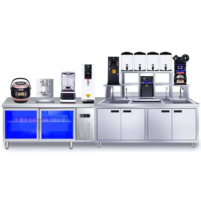 

Полный набор оборудования для магазина чая с молоком: коммерческий рабочий стол + операционный стол + машина для чая с молоком + кофейное снаряжение