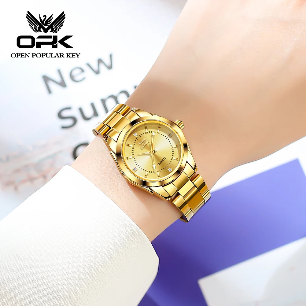 OPK Women's Quartz Watch Waterproof Luminous Gold Diamond Wrist watch  Fashionable and Elegant Stainless Steel Women's Watch