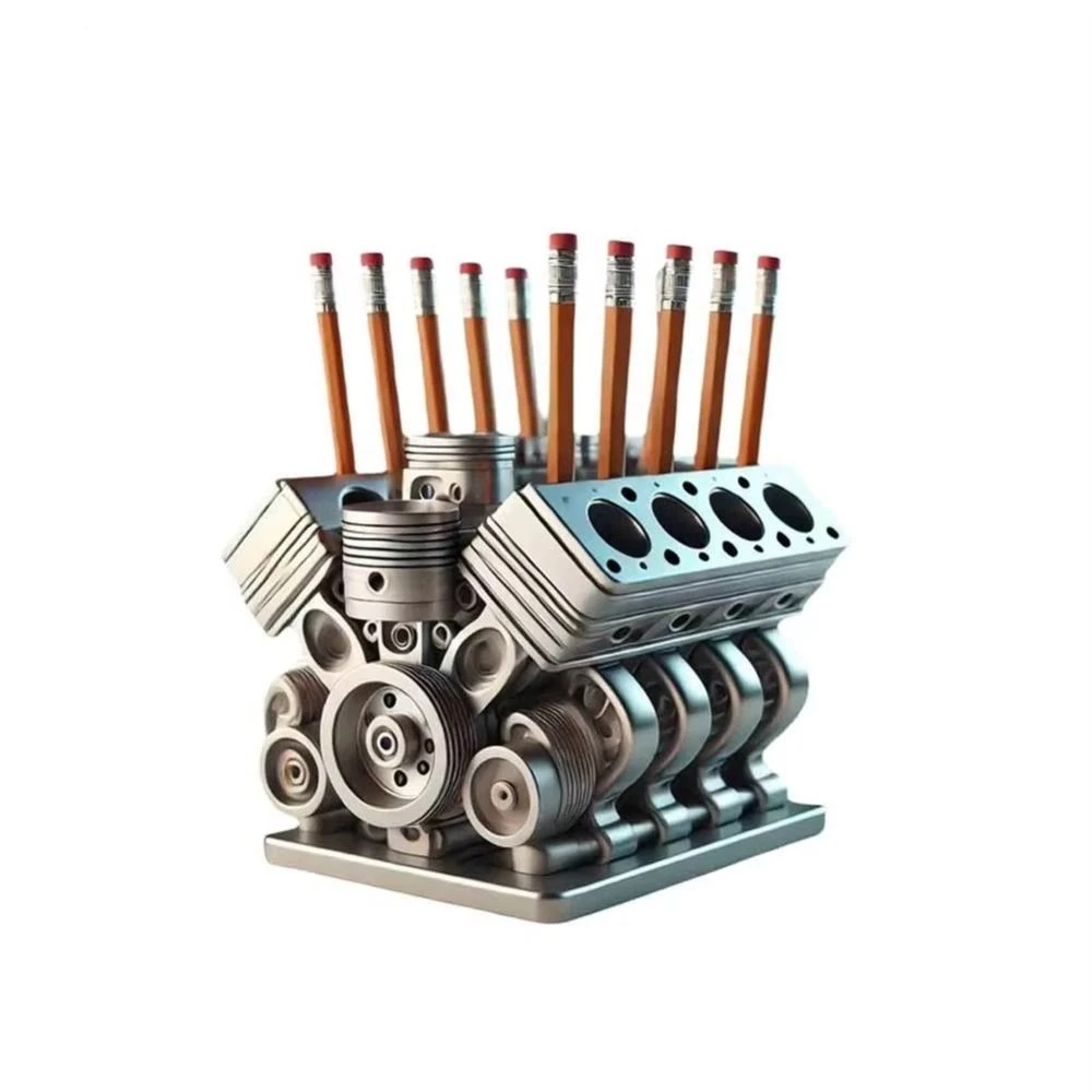 Creative V6/V8 Engine Shaped Engine Block Pen Holder Crafts Ornaments Desk Organizer Engine Model Fun Desktop Decor Desktop