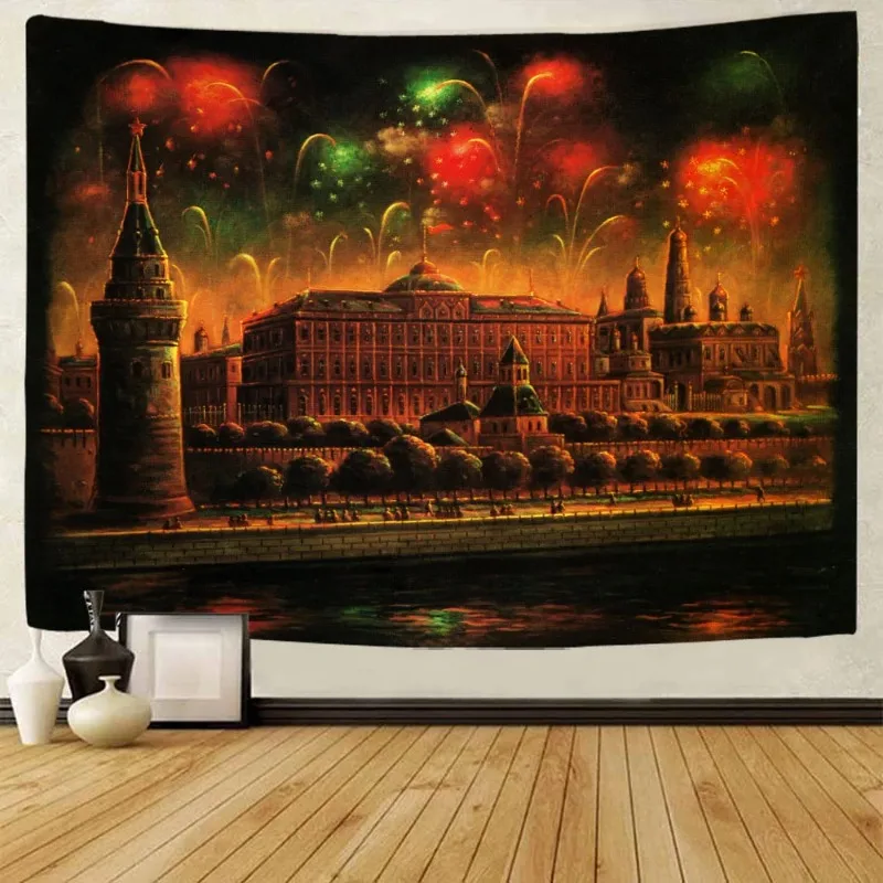 Christmas decoration tapestry, wall hanging cloth, Santa Claus, snow scenery, holiday gifts, home wall decoration, bed sheets