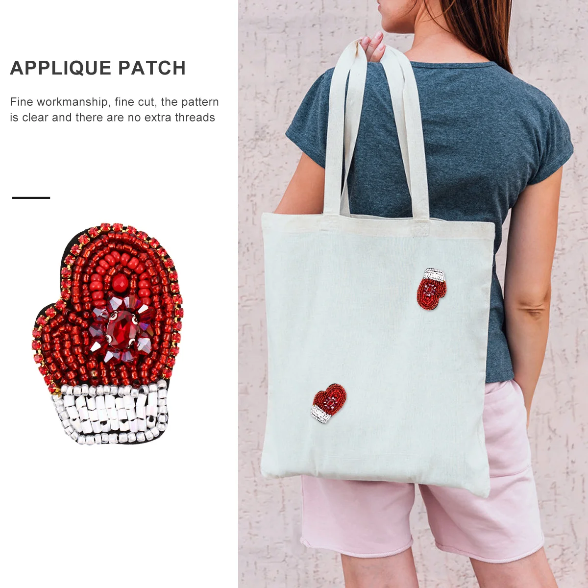 

Red Christmas Gloves Embroidery Cloth Patch Fine Workmanship Applique for Casual Wear Women Children Xmas DIY Repair