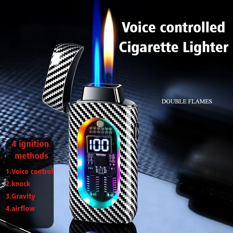 Voice-controlled Dual Fires Lantern Inflatable Lighter Windproof Open Flame Inflatable Cigarettes Lighters & Smoking Accessories