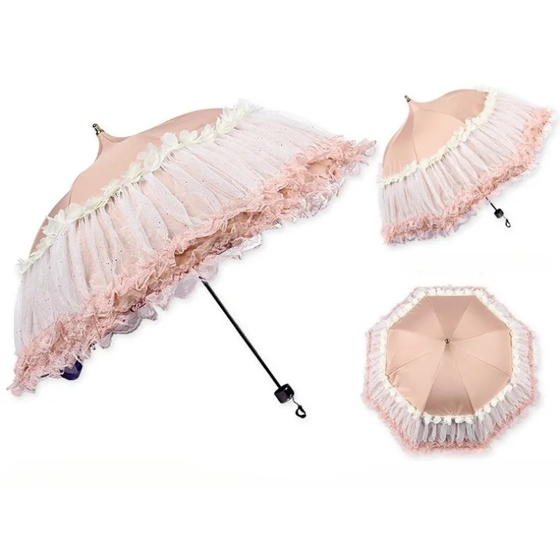 

Сказочная плиссированная юбка, кружевной зонт от солнца богини, складной зонт от солнца принцессы с защитой от солнца и ультрафиолета