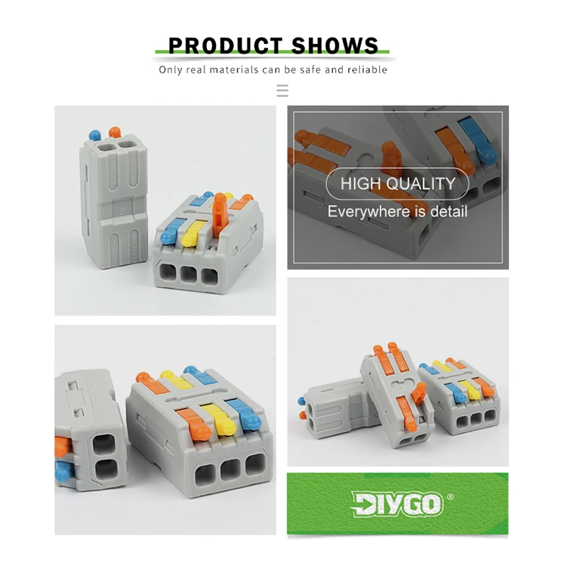 72PCS Boxed Electrical Cable 2 Port 3 Port Lever Butt Quick Wire Connectors Electric Cable Clamp Wire Terminals Junction Box 222