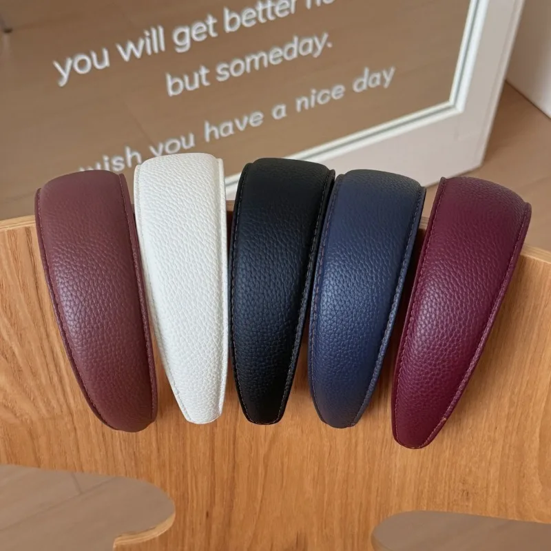 

Высококачественная кожаная повязка на голову с широкими полями в стиле ретро, женская новая высококачественная повседневная универсальная повязка на голову с высоким черепом, аксессуары для волос