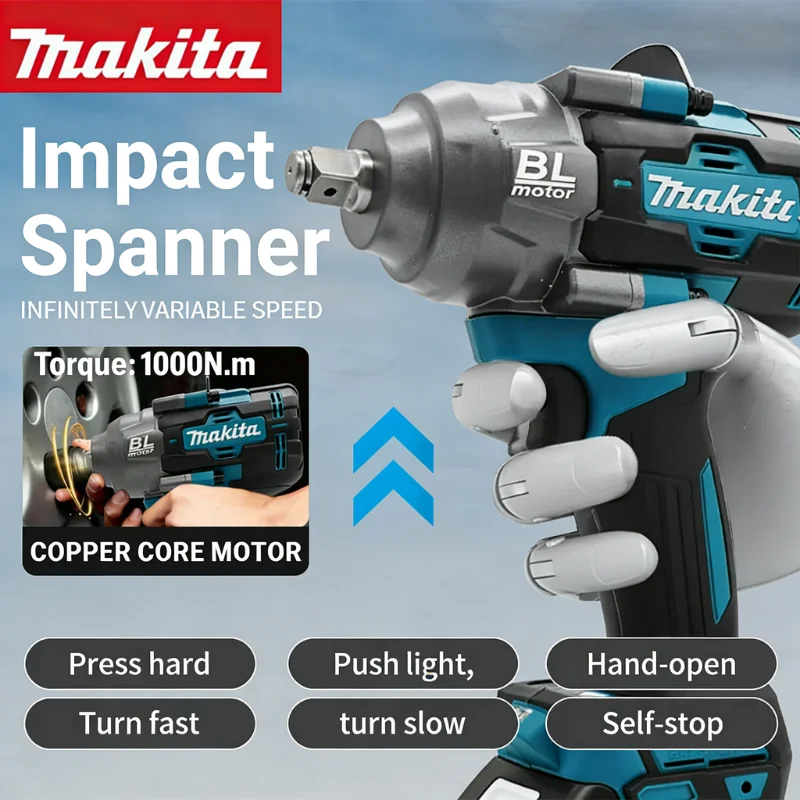 

Бесщеточный ударный гайковерт Makita 18V DTW1000 для снятия/установки шин, электроинструмент, совместим с аккумуляторами Makita, для дома и DIY