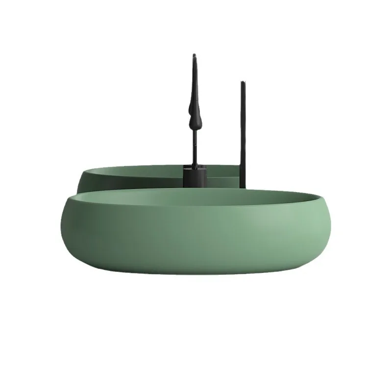 

Khaki Morandi Green Oval Counter Basin Washbasin Household Ceramic Bathroom Balcony Washbasin