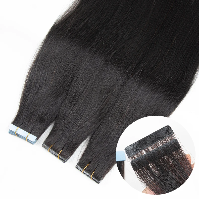 

20PCS Light Yaki Straight Injected Tape ins Remy Natural Black Tape On Hair Invisible Tape In Hair Extensions Human Hair