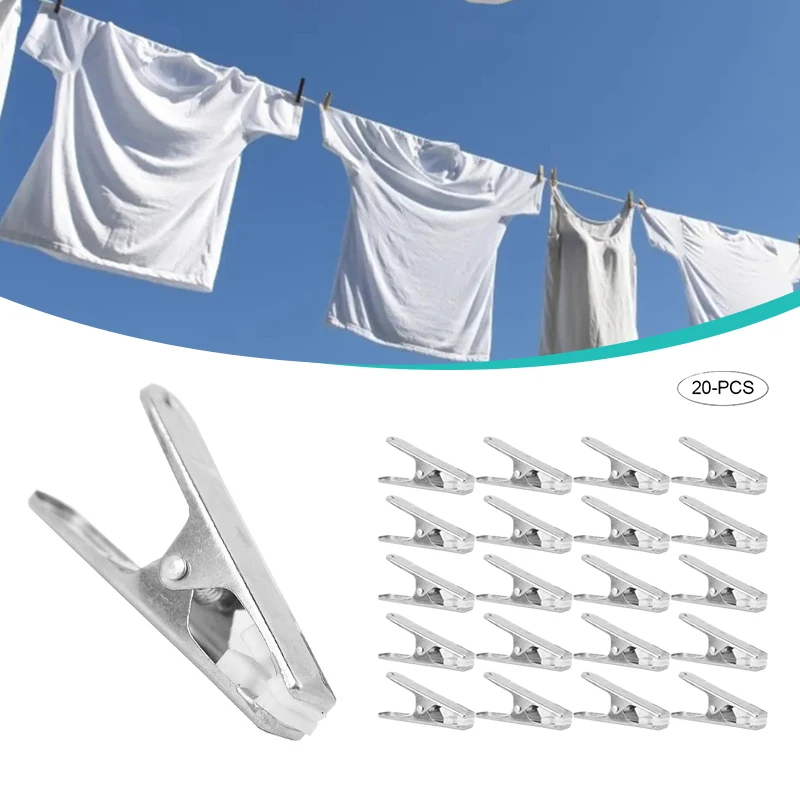 20pcs Clothes Clip Clothespins  Laundry Chip Hooks  Clothes Pegs Photo Clip Clips Pegs Stainless Steel Towel Chips Hook