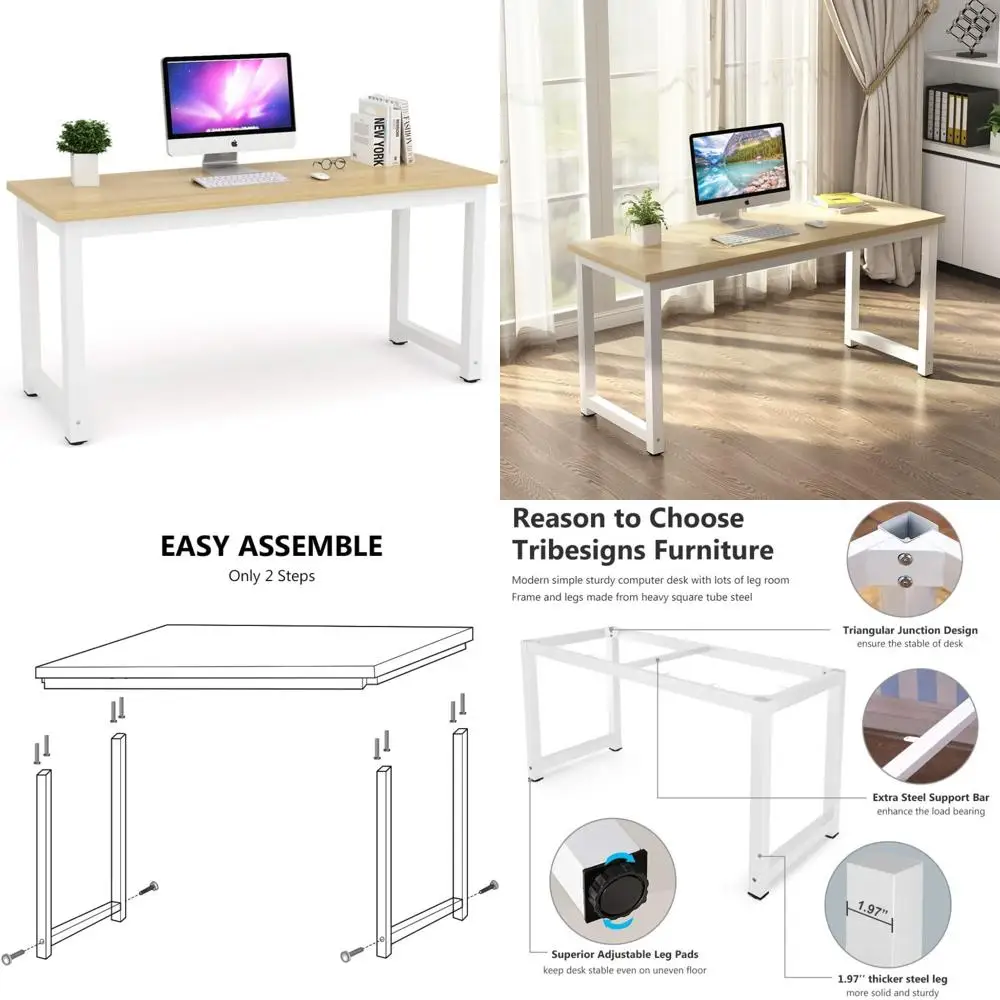 

Large 63 Walnut Home Office Computer Desk with Study and Writing Workstation