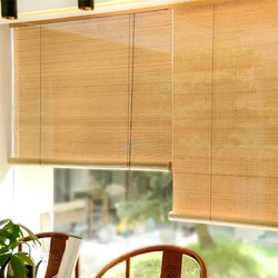 Blackout Roller Blind Window Venetian Screen With Drilling Vertical Sunshade Wood Shading Curtain Beaded Bamboo Shutter Decor