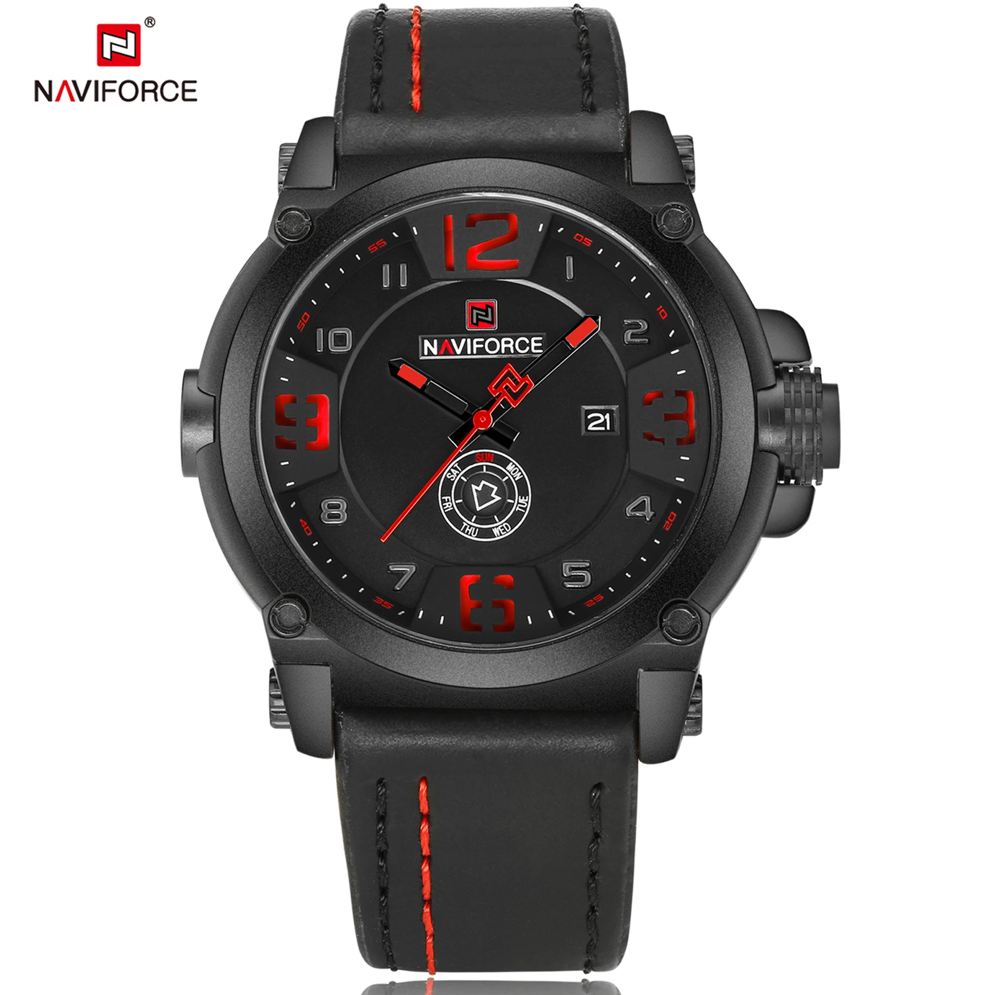 NAVIFORCE Fashion Sport 3ATM Waterproof Date Week Quartz Leather Men Watch Male Clock Hour Time Relogio Masculino 2018 Black New