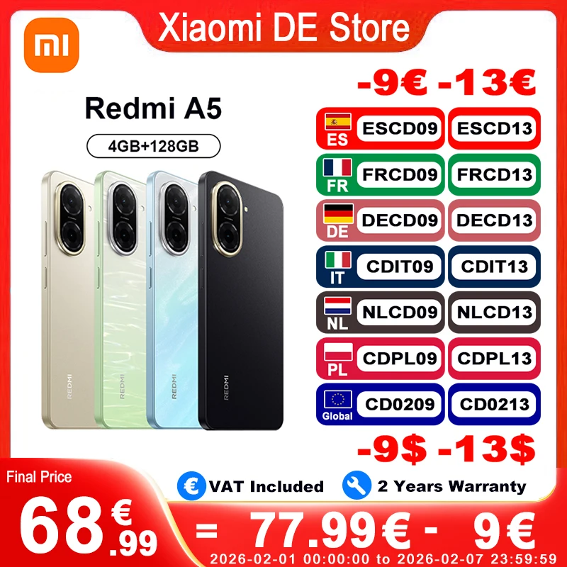 【Brand+】Globalna wersja Redmi A5 Procesor Unisoc T7250 Główny aparat 32MP Duży ekran 6,88 cala Obsługuje szybkie ładowanie 15W
