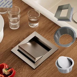 1Pc SUS304 Square Circular Countertop Mounted Trash Waste Chute Swing Cover Lid Open Top Grommet Kitchden Bath Countertop