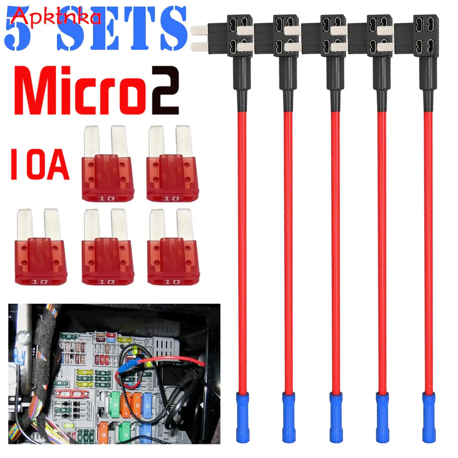 APKTNKA 5szt Add-A-Circuit Car Auto Adapter Micro 2 Blade Holder APT ATR Tap Micro Fuse Holder Car Fuses Splitter Akcesoria