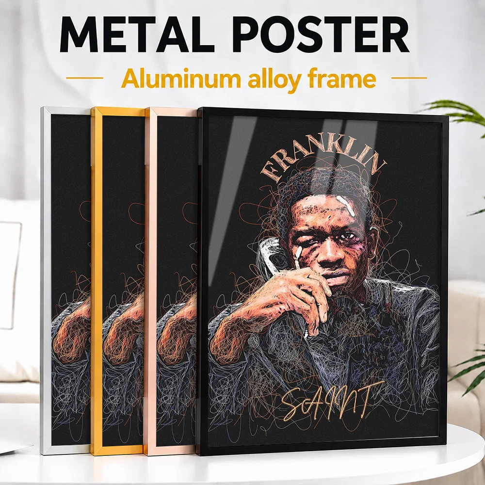 Franklin Saint Scribble Portrait Metal Poster With Aluminum Alloy Frame Personalized Graphic Tribute Wall Art For Living Room