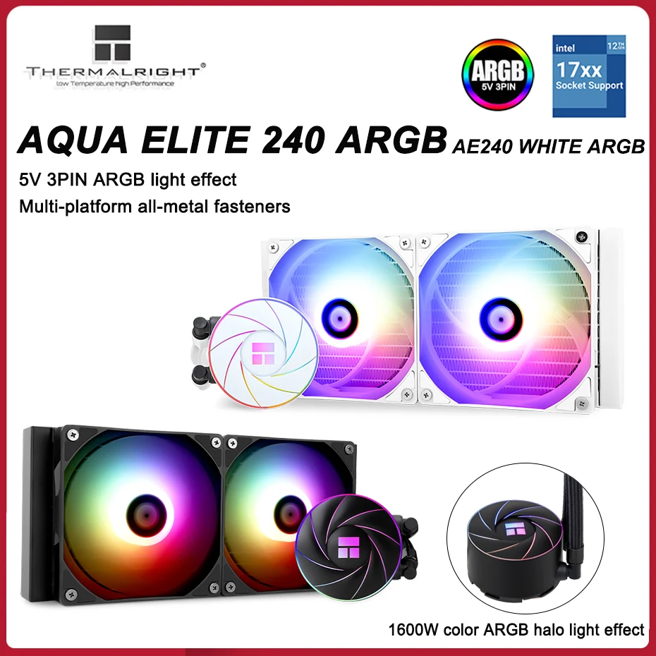 

Thermalright AQUA ELITE 240 Белый ARGB Встроенный радиатор водяного охлаждения 5 В 3-контактный вентилятор ARGB Жидкостный охладитель процессора для LGA1700 115x AM4