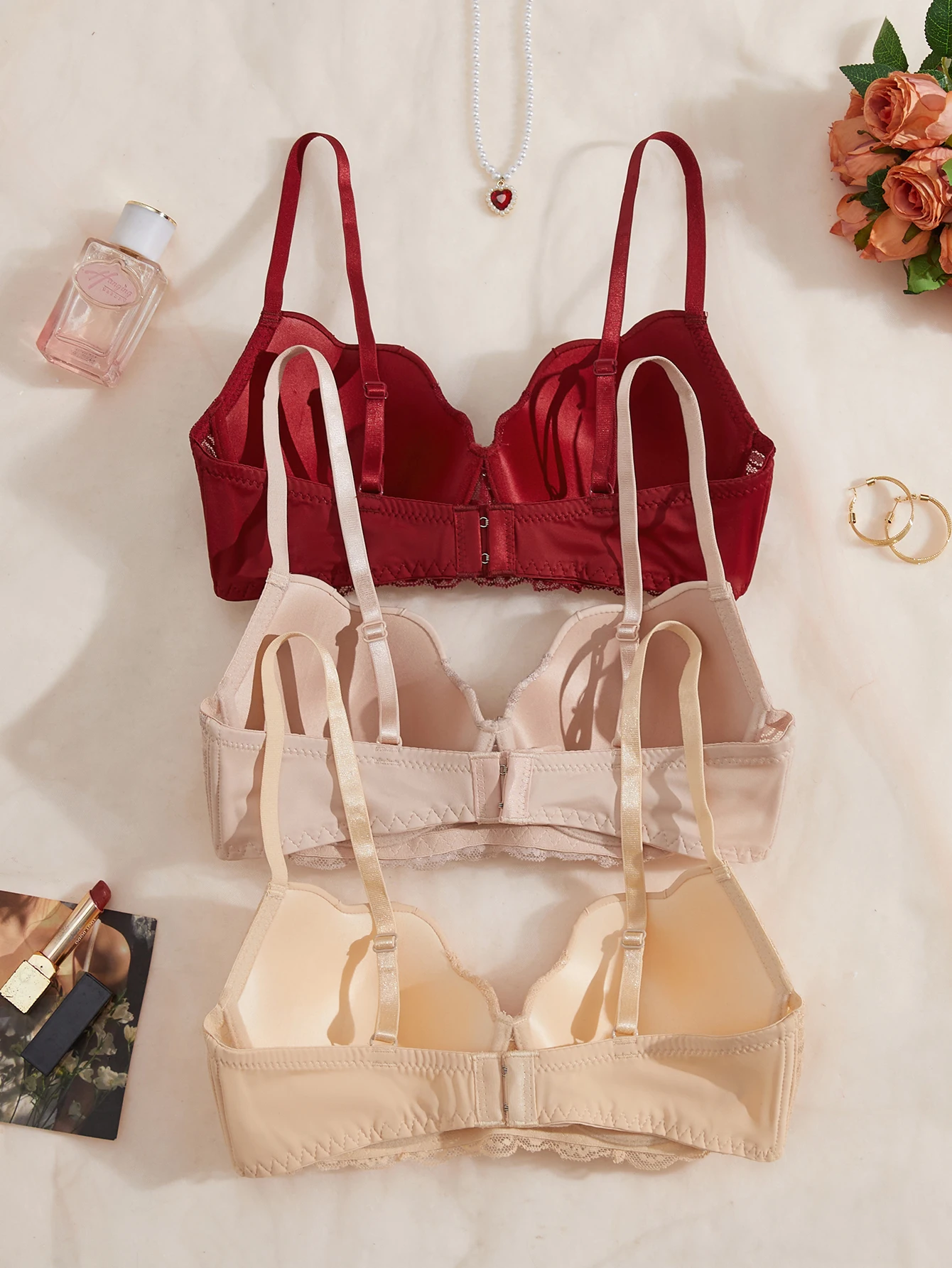 3er-Pack reife und sexy Push-up-BHs mit Spitzen-Shell-Cup für Damen, weiche, bequeme, modische und hochwertige Damen-Unterwäsche-BHs