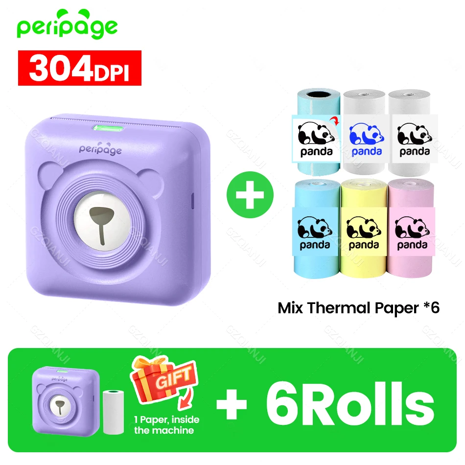 7 kleuren Peripage A6 304 DPI Mini Fotoprinter Notities Sticker Label Drukmachine Bluetooth Draagbare Draadloze Printer Marker