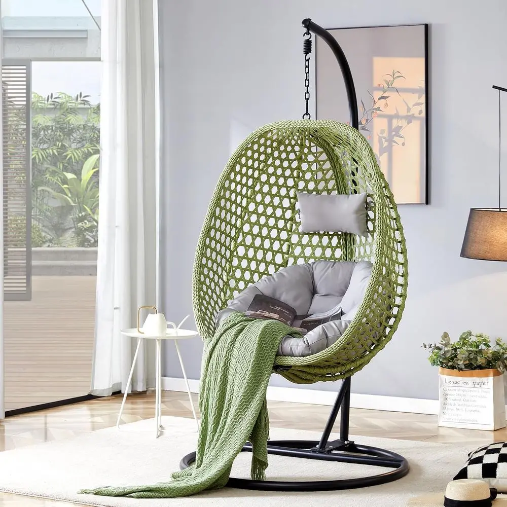 

Outdoor Indoor Egg Swing Chair with Stand and Cushion, Up to 300lbs, Ideal for Porch, Patio, Garden, and Balcony