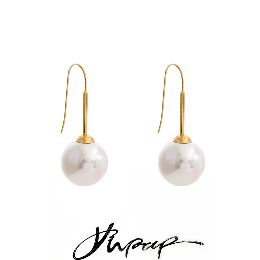 Yhpup Korean Style Imitation Pearls Round Drop Earrings Stainless Steel Elegant Chic Charming Jewelry for Women Gift Waterproof