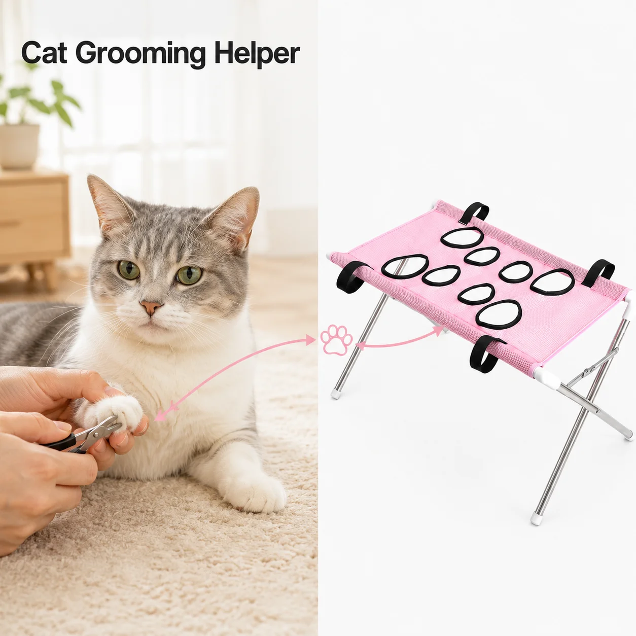Cat Grooming Hammock Stand Foldable Nail Clipping Helper Mesh Bathing Drying Table for Kitten Small Cats