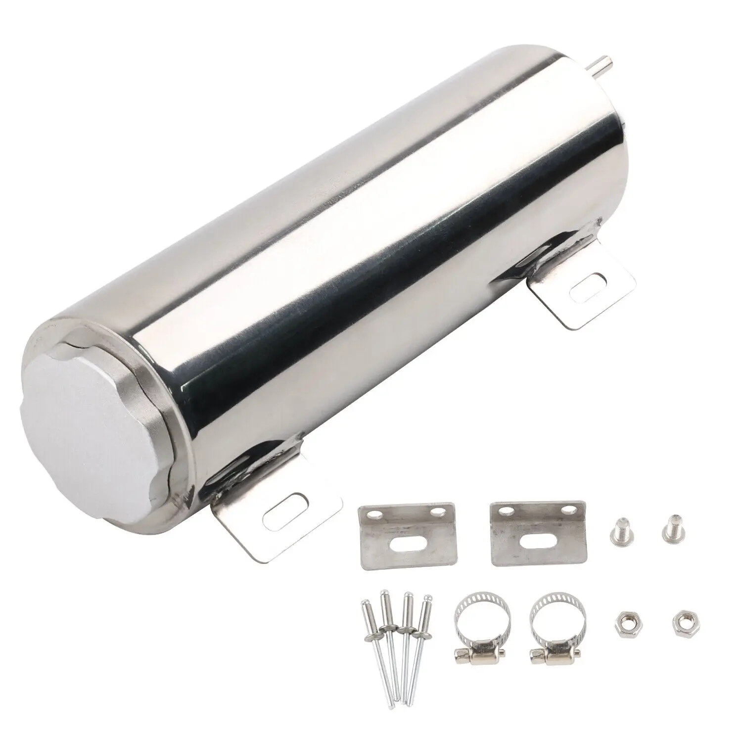 32OZ 3x9in Universal Polished Stainless Steel Radiator Coolant Overflow Catch Puke Tank