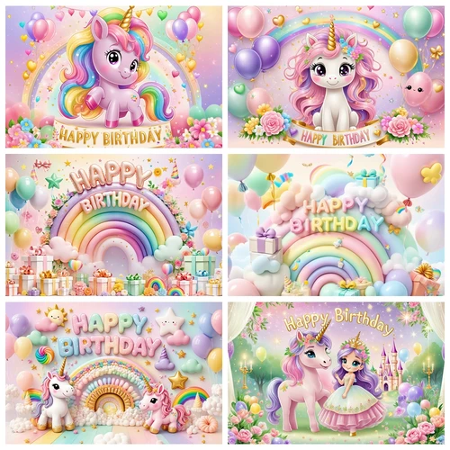 Imagen 1 del producto MOON.QG Hada unicornio cumpleaños niña Arco Iris mariposa telones de fondo para fotografía decoraciones de fiesta Banner fondo Photozone