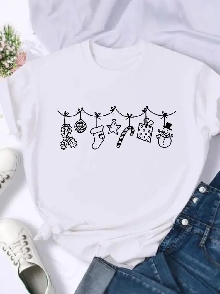 Women Holiday Shirt Clothing Sweet Time Print T Top Merry Christmas Cartoon Happy New Year Graphic Tee Fashion Female T-shirts