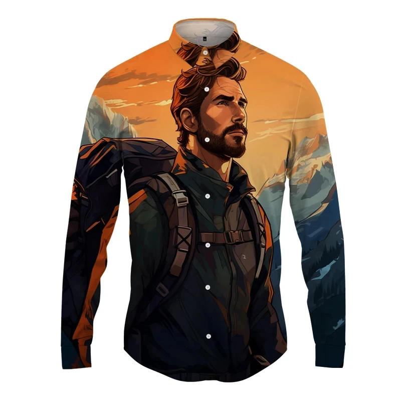 Landscape 3D Printed Lapel Mens Shirts Man Women Casual Fashion Long Sleeves Shirts Button Streetwear Oversized Unisex Camisas