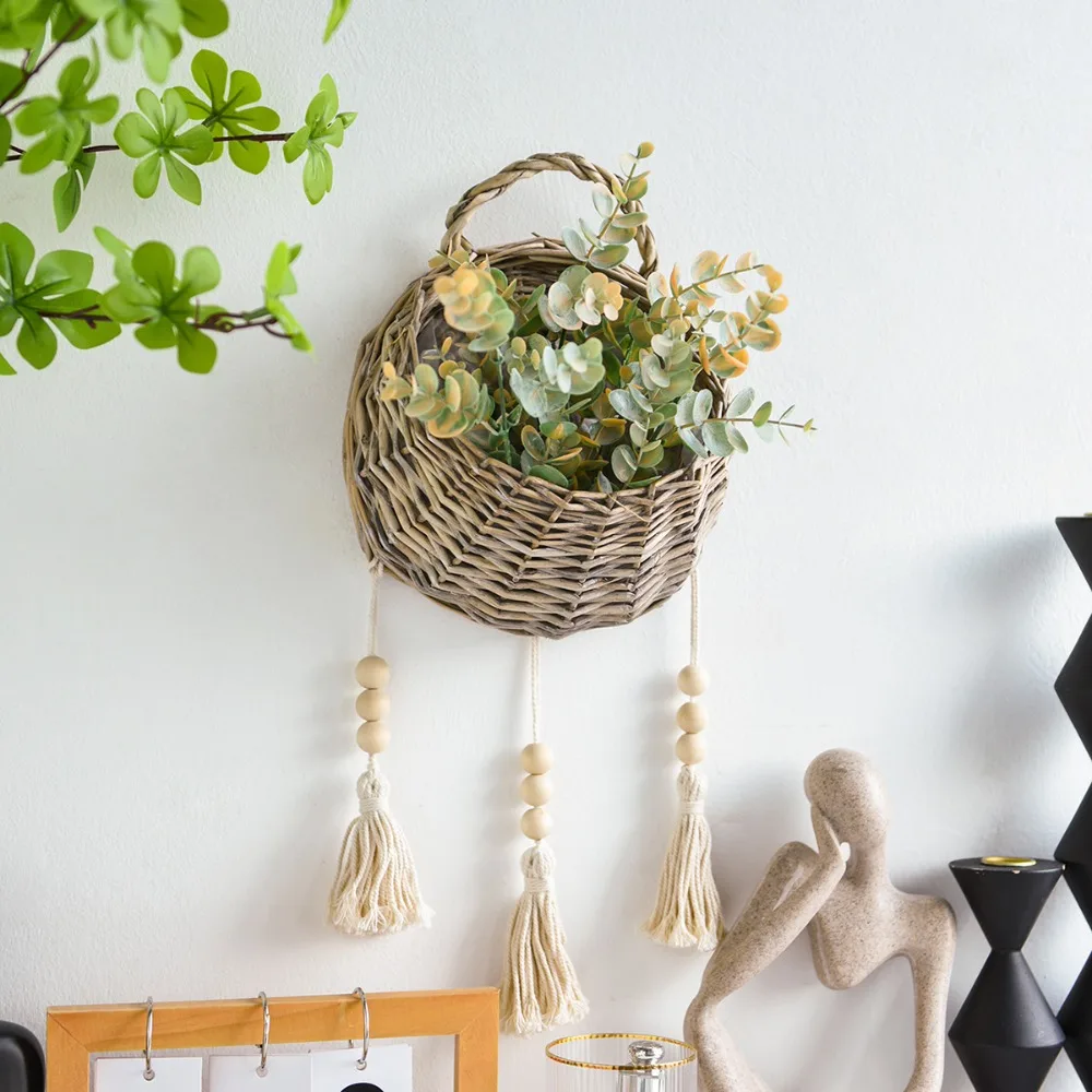 

Gift Hand Woven Woven Flower Pot Hand-held Gift Hanging Basket Handmade Rattan Weaving Wall Hanging Basket Home Decoration