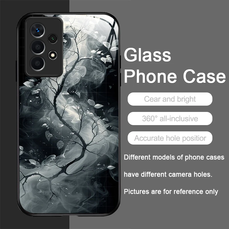 エレガントな桜の花柄強化ガラス製スマホケース Samsung Galaxy A06 A55 A54 A53 A52 A36 A14 A15 A31 Y2K対応カバー