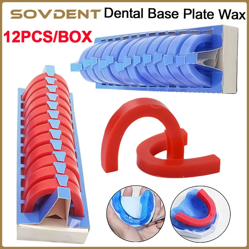 12pcs/box Dentistry Lab U Shape Dental Base Wax Rim Denture Casting Bite Block Occlusal Rim Model Base Plate Wax