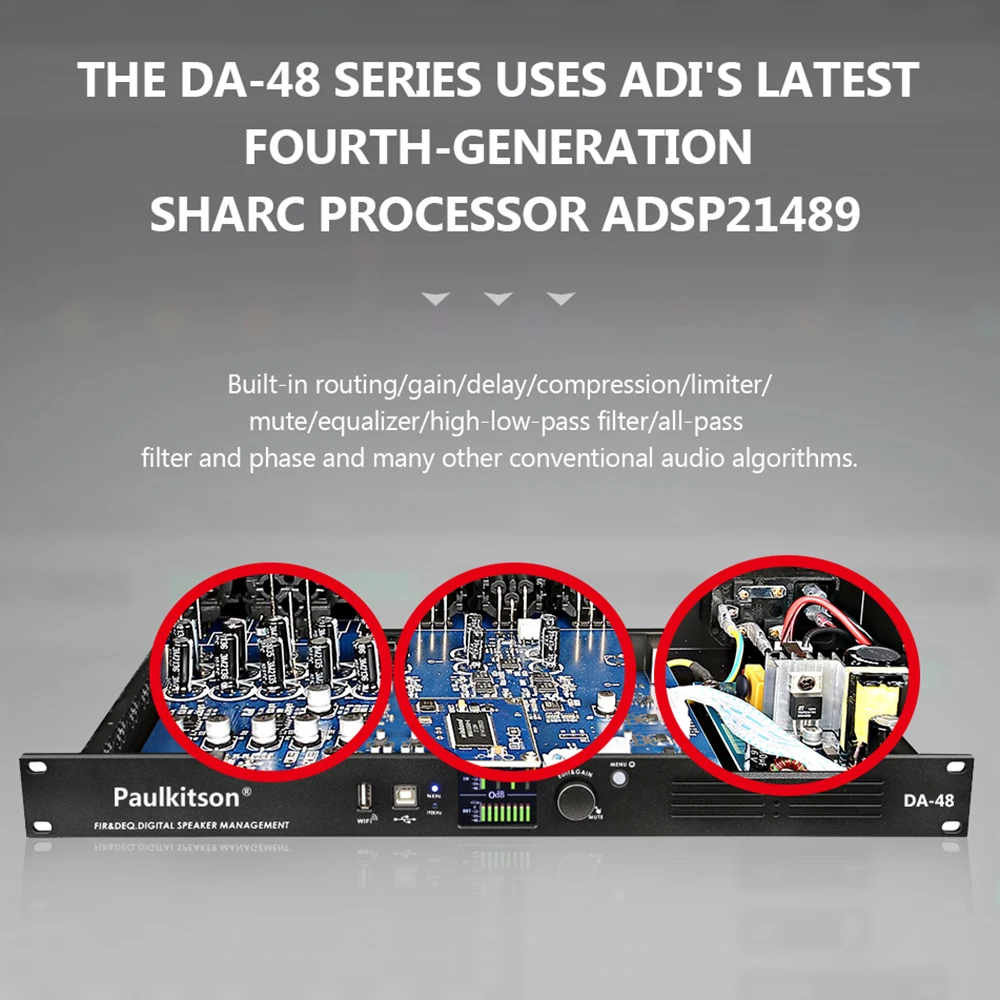 Paulkitson DA48 Professional Digital Audio Processor 4In 8Out DSP Audiophile Effect Equipment With FIR Speaker Management System