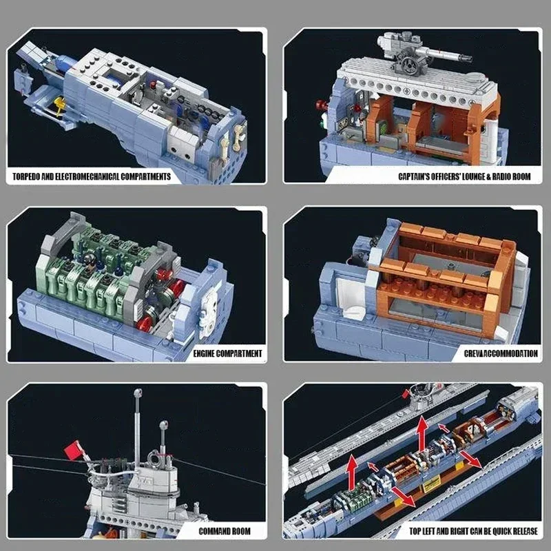 Blocos de construção submarinos criativos, série militar, brinquedos modelo DIY, US City Boy, VIIC militar, U-552, presentes de tijolo, WW2