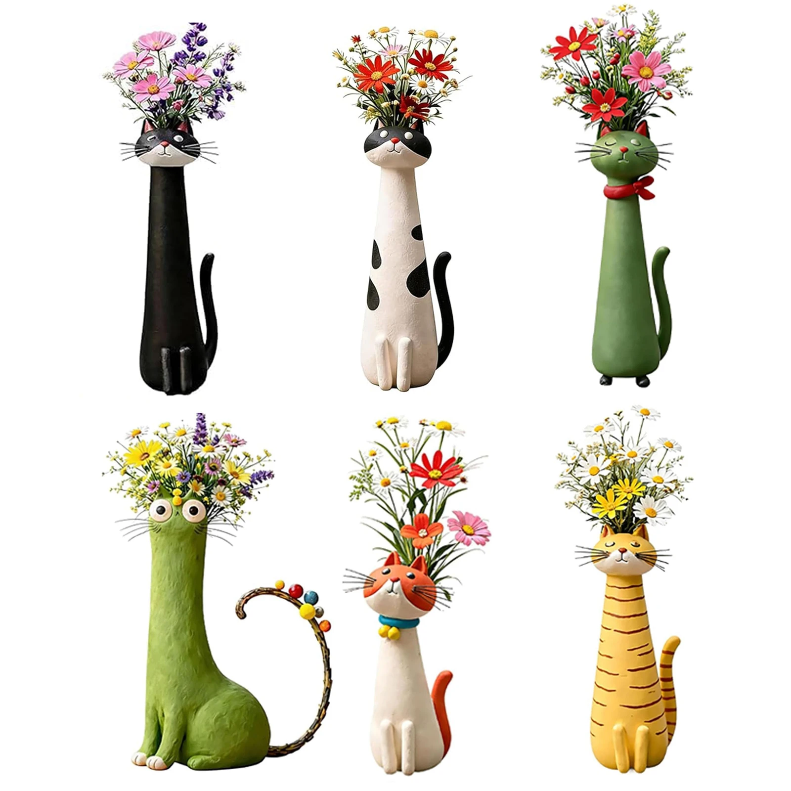 Handcrafted Quirky Cat Vase Creative Ornament Cute Cat Shaped Flower Vase for Living Room Office Study Home Decoration