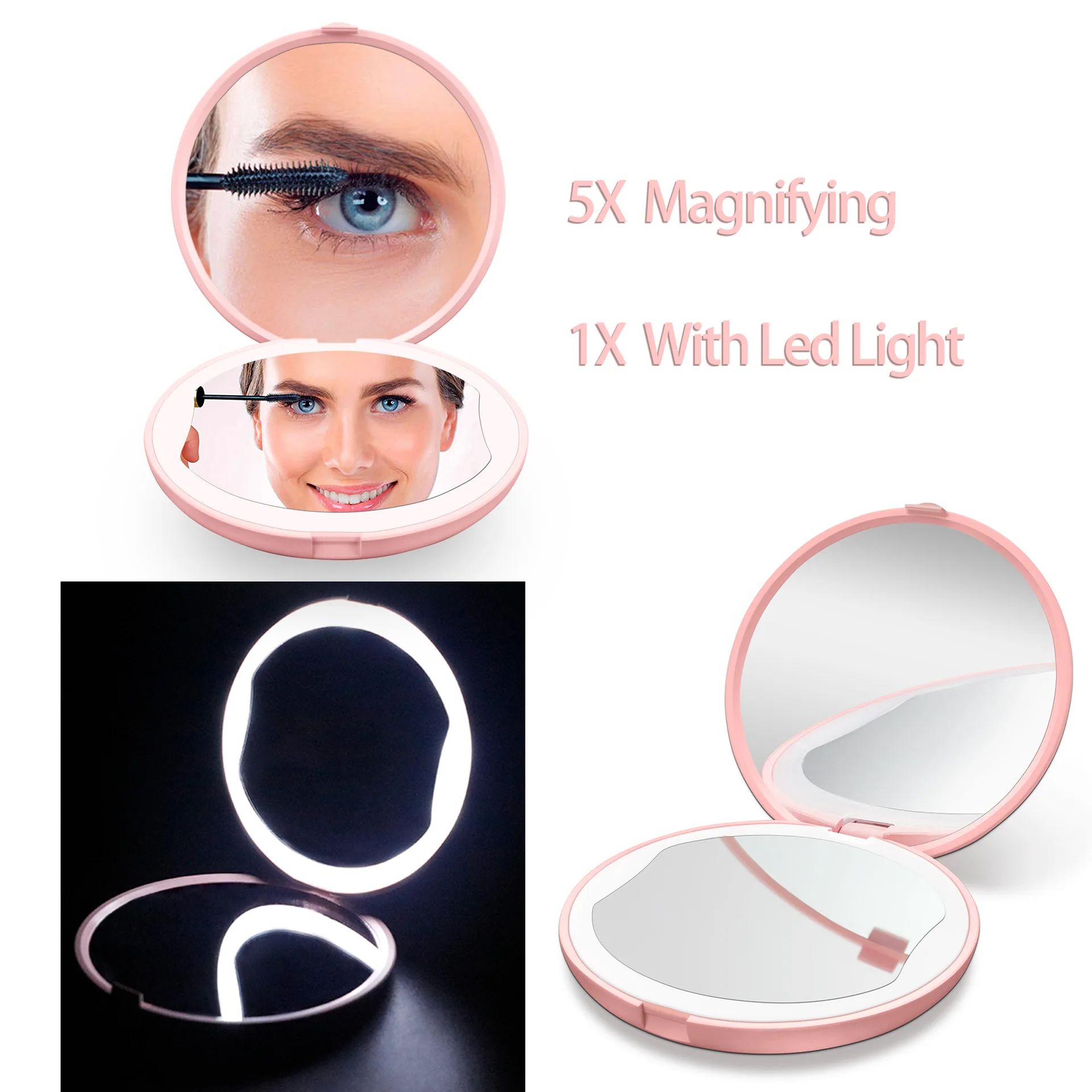 

portable led lighted mini circular makeup mirror Hand Hold Foldable LEDs Pocket Makeup Mirror Light Beauty Mirrors Cosmetic Tool